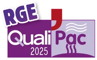 Logo de la qualification RGE QualiPAC 2025, certification des installateurs de pompes à chaleur