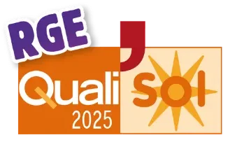 Logo de la qualification RGE QualiSol 2025, certification des installateurs de solaire thermique