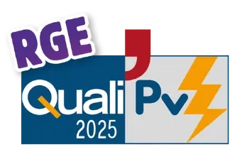 Logo de la qualification RGE QualiPV 2025, certification des installateurs de panneaux solaires photovoltaïques